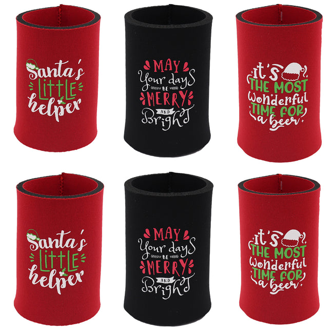6x Christmas Stubby Stubbie Holders Beer Bottle Drink Can Cooler Santa Reindeer B V474-623220