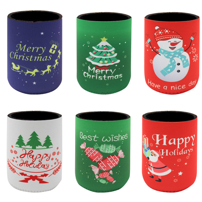 6x Christmas Stubby Stubbie Holders Beer Bottle Drink Can Cooler Santa Reindeer D V474-626015
