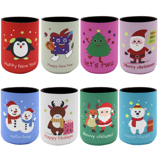 8x Christmas Stubby Stubbie Holders Beer Bottle Drink Can Cooler Santa Reindeer H V474-626016