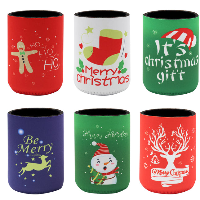 6x Christmas Stubby Stubbie Holders Beer Bottle Drink Can Cooler Santa Reindeer E V474-626825