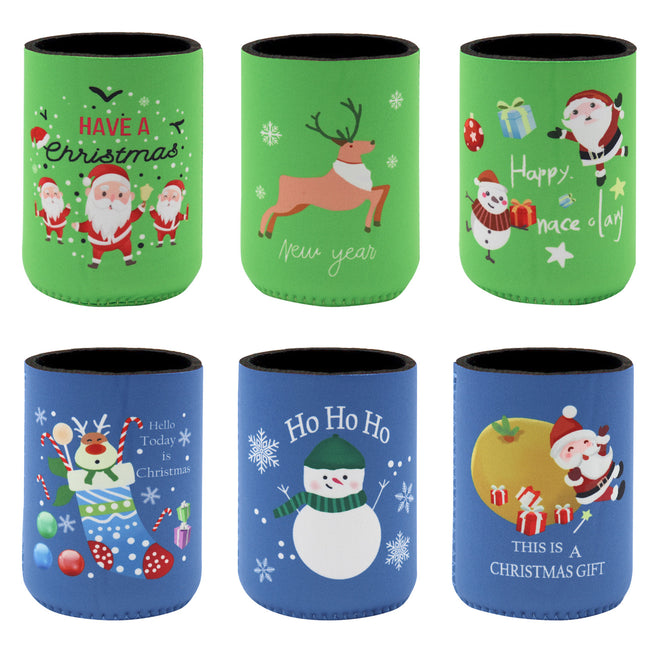 6x Christmas Stubby Stubbie Holders Beer Bottle Drink Can Cooler Santa Reindeer F V474-626826