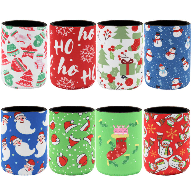 8x Christmas Stubby Stubbie Holders Beer Bottle Drink Can Cooler Santa Reindeer G V474-626827