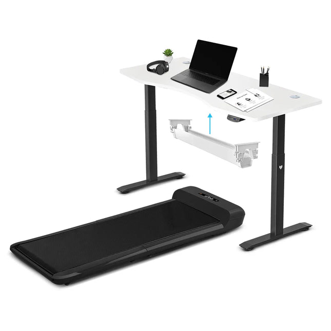 WalkingPad C2 Treadmill Plus ErgoDesk Automatic Standing Desk 1500mm in White/Black Plus Cable Management