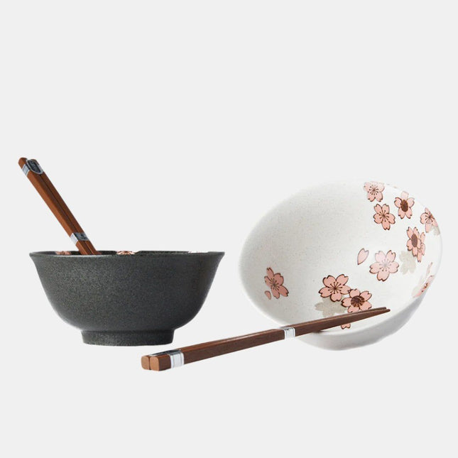 Bowl Set 2pcs with Chopsticks Cherry Blossom Design V637-C0054 in White