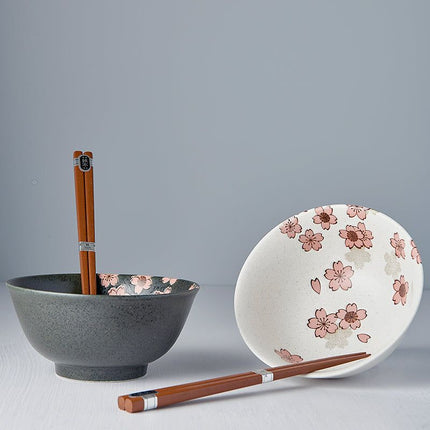 Bowl Set 2pcs with Chopsticks Cherry Blossom Design