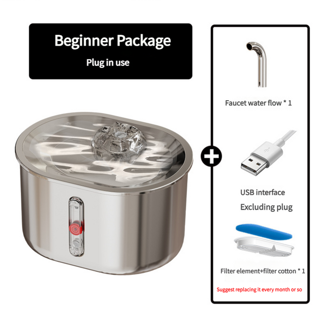 Beginner Package Stainless Steel Pet Water Fountain with Faucet Flow and USB Interface V888-ELOSUNG100027