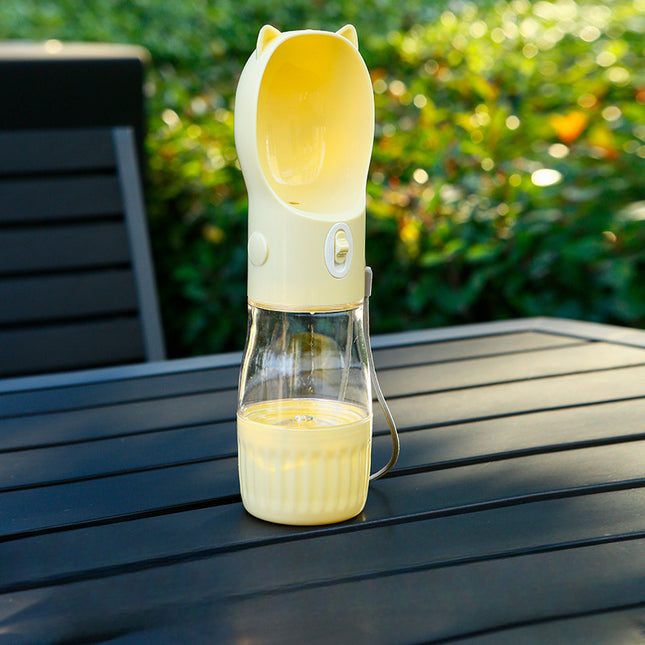 Yellow Portable Dog Water Bottle with Built-In Bowl Dispenser