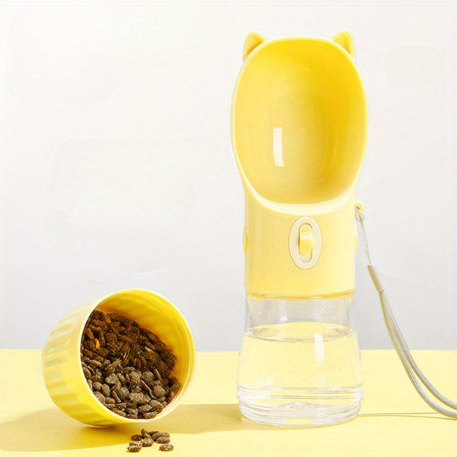 Yellow Portable Dog Water Bottle with Built-In Bowl Dispenser