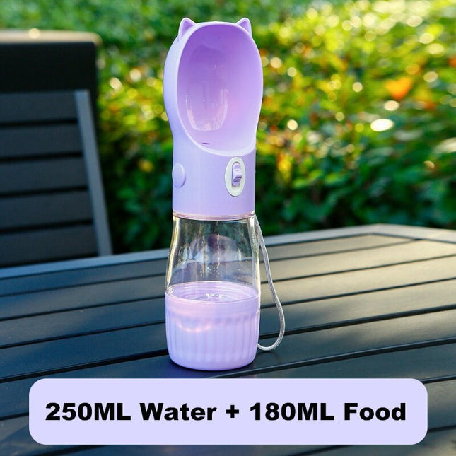 Purple Portable Dog Water Bottle with Built-In Bowl Dispenser