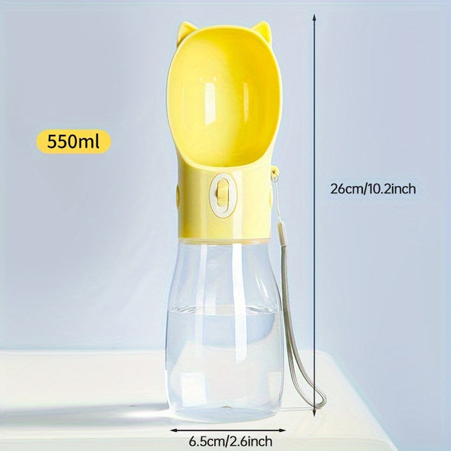 Portable Dog Water Bottle with Bowl Dispenser-500ml Yellow Pet Travel Cup Leak-proof One-Hand Operation