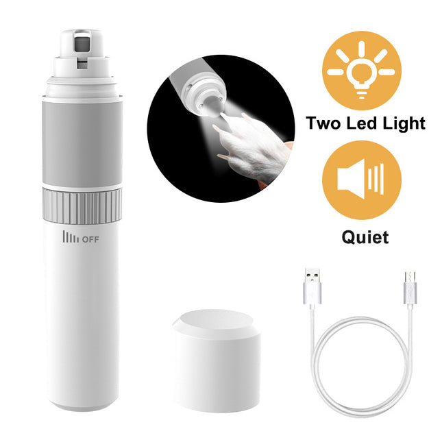 Rechargeable Pet Nail Grinder with Quiet Motor and LED Lights- USB Charging Two-Speed Settings