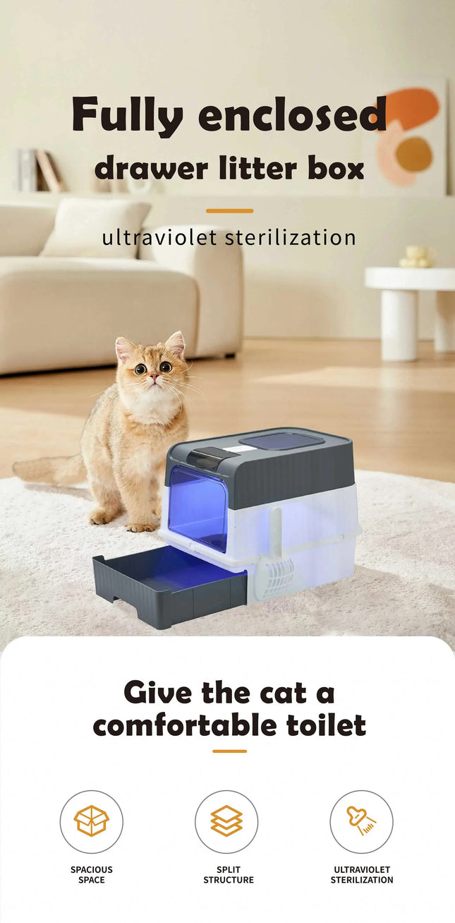 Automatic UV Sterilizing Cat Litter Box -Enclosed Design Odor Control and UV Germicidal Technology – product detail