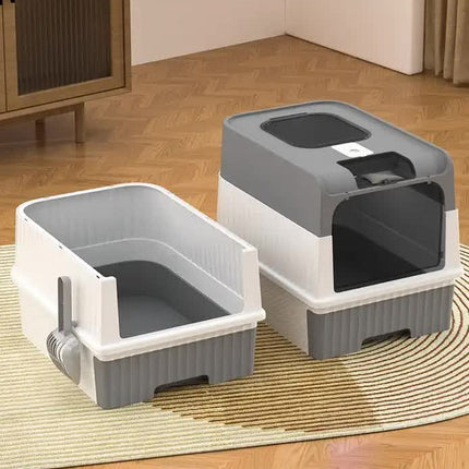 Green Large Enclosed Cat Litter Box with Drawer and Scoop-Odor Control, Removable Tray, Easy Clean Design