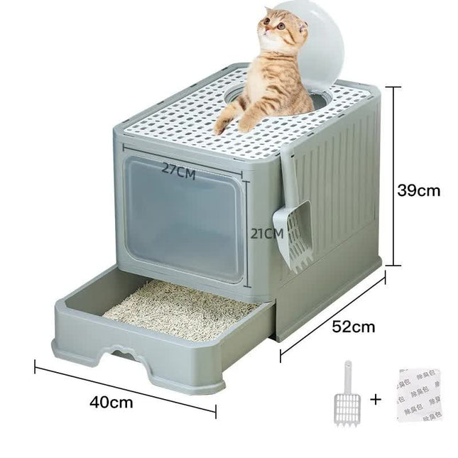 Top-Entry Cat Litter Box with Drawer (Tracking Lid Grey)