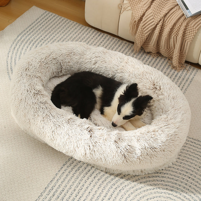 Fluffy Donut-Shaped Pet Bed- Soft Cozy and Anti-Anxiety for Dogs and Cats Machine Washable Gradient Coffee