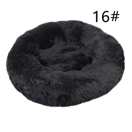 Calming Donut Pet Bed -Soft Faux Fur, Anti-Anxiety Fluffy Round Bed for Cats and Small Dogs (Black)50cm