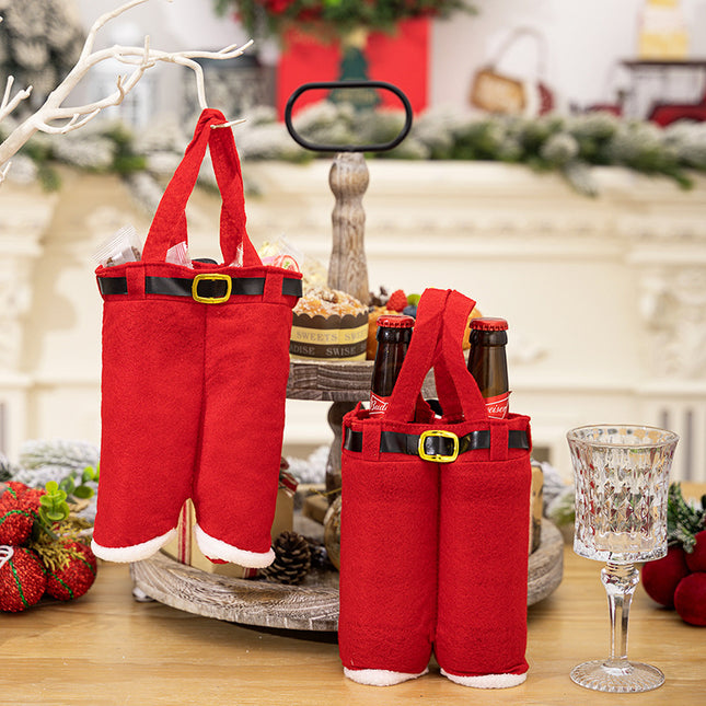 6pcs Big one Christmas Decoration Supplies Christmas Pants Gift Bags Small Pants Candy Bags Tote