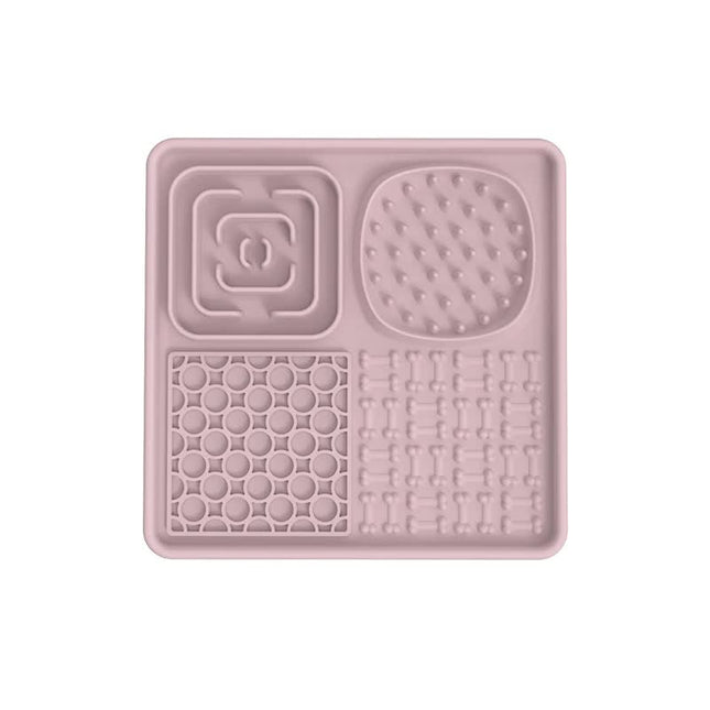 Multi-Functional Slow Feeder Mat for Dogs- Anti-Slip Lick Pad with Multiple Textures Square 2PCS (Blue & Pink)