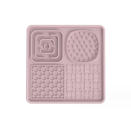 Multi-Functional Slow Feeder Mat for Dogs- Anti-Slip Lick Pad with Multiple Textures Square 2PCS (Pink & Green)