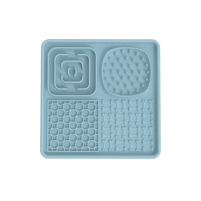Multi-Functional Slow Feeder Mat for Dogs- Anti-Slip Lick Pad with Multiple Textures Square 2PCS (Blue & Grey)