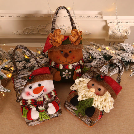 3 PCS Christmas Gift Bags- Santa, Snowman, and Reindeer Design for Holiday Treats and Presents