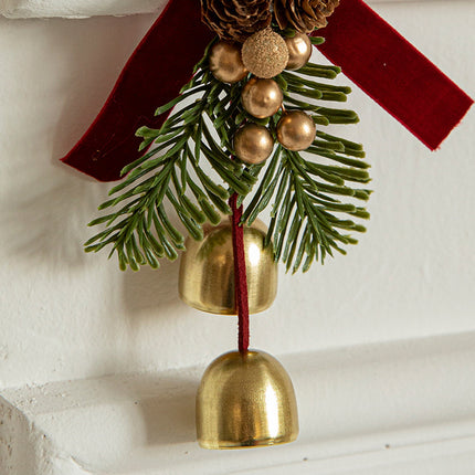 Christmas Hanging Ornament with Pinecones, Bells, and Velvet Bow - 14x10cm Festive Decoration(3 PCS)