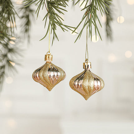 Set of 10 Christmas Ornaments -Gold & Rose Gold Holiday Tree Decorations