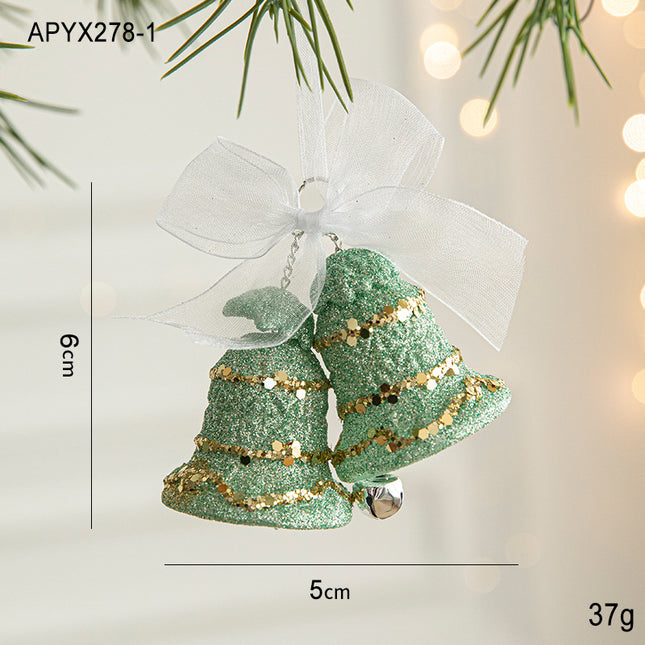 Green Glitter Christmas Bell Ornaments with White Bow – product detail