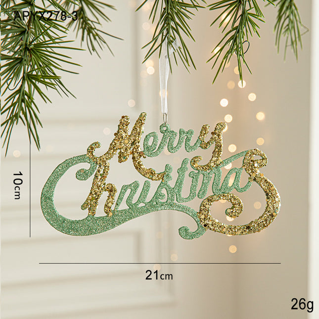 Green and Gold Glitter Merry Christmas Hanging Ornament -Festive Holiday Decoration 5 pieces – product detail