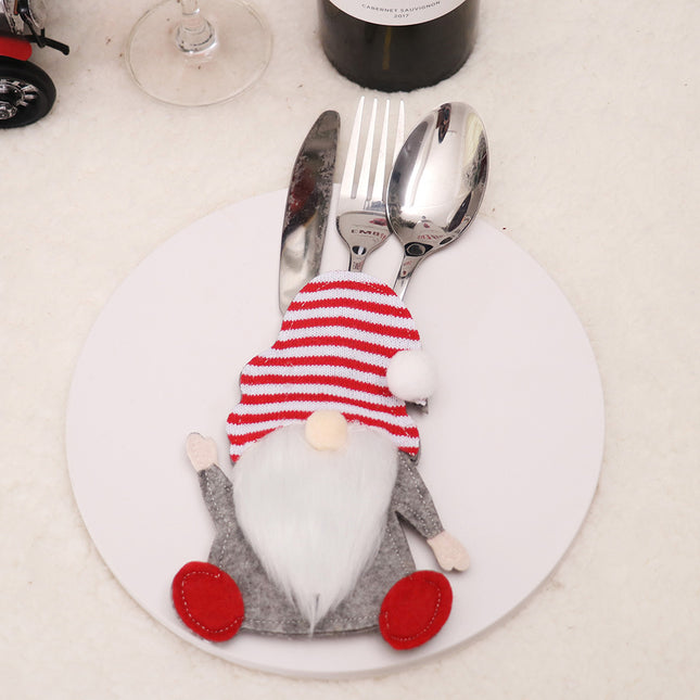 Christmas Gnome Cutlery Holder Red Striped Hat Silverware Pouch for Festive Table Decor 10 pieces