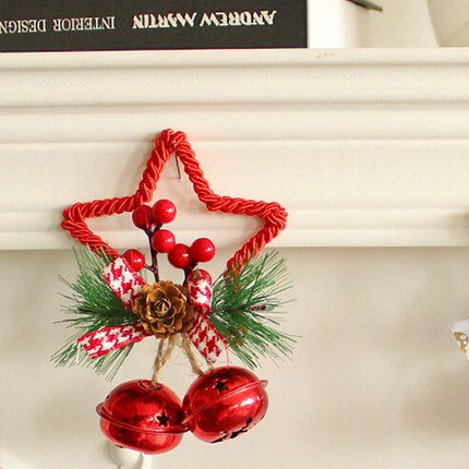 Red Star Christmas Ornament with Bells and Pinecone - Holiday Wreath Decoration 10 pieces