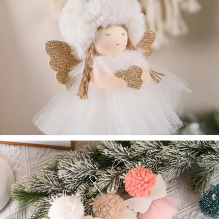 Gold and White Angel Ornament with Bells and Glitter Wings - Christmas Hanging Decoration 16*10*5cm Pink colour (5 pieces)