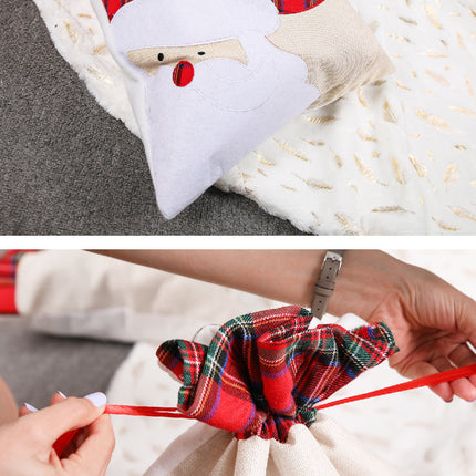 Large Santa Claus Gift Bag with Drawstring Closure - Plaid Christmas Sack for Holiday Presents (3 pieces)