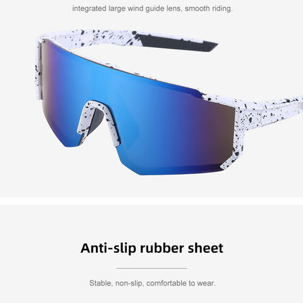Ink Dot White Frame Blue Mirrored Sports Sunglasses | UV400 Protection & Lightweight Design