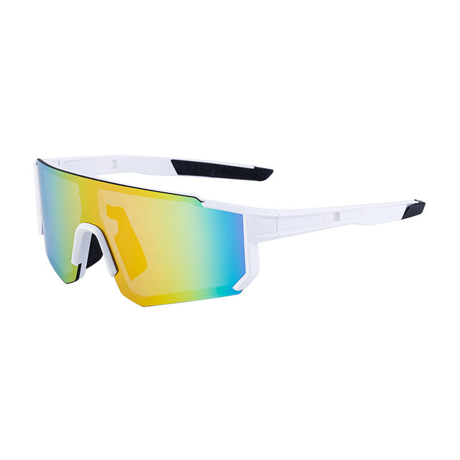 White Frame Sports Sunglasses with Rainbow Mirrored Lens UV400 Multi-Sport Eyewear V888-ELOSUNG10583