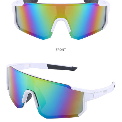 White Frame Sports Sunglasses with Rainbow Mirrored Lens | UV400 Multi-Sport Eyewear