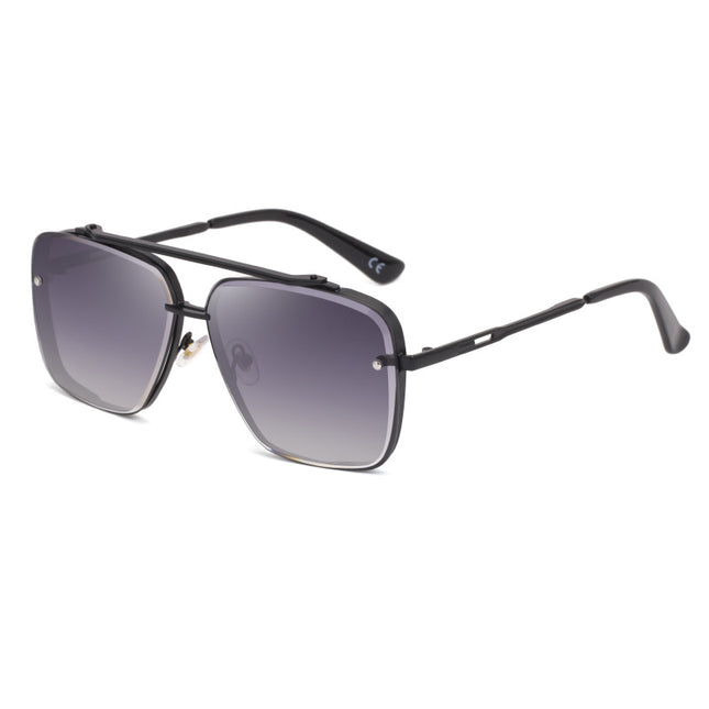 Black Grey Square Sunglasses Fashionable Men's Metal UV400 Gradient Lenses for Timeless Style