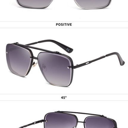Black Grey Square Sunglasses,Fashionable Men's Metal, UV400 Gradient Lenses for Timeless Style