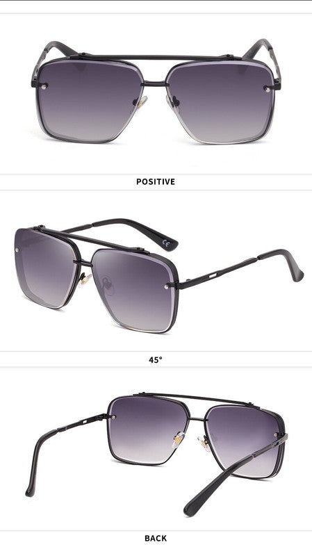 Black Grey Square Sunglasses Fashionable Men's Metal UV400 Gradient Lenses for Timeless Style – product detail