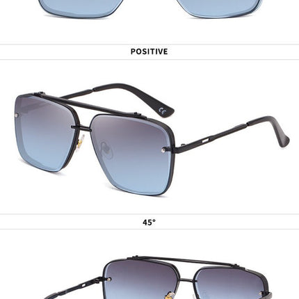 Grey  Blue Sunglasses,Fashionable Men's Metal, UV400 Gradient Lenses for Timeless Style