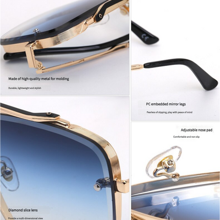 Grey  Blue Sunglasses,Fashionable Men's Metal, UV400 Gradient Lenses for Timeless Style