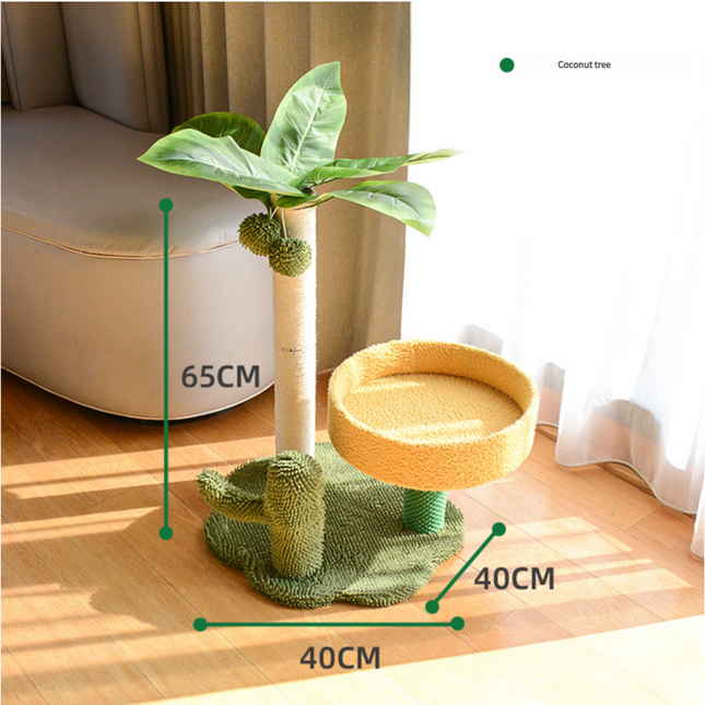 Cat Tree with Faux Leaves Sisal Scratching Post Cozy Bed and Playful Toy V888-ELOSUNG10673