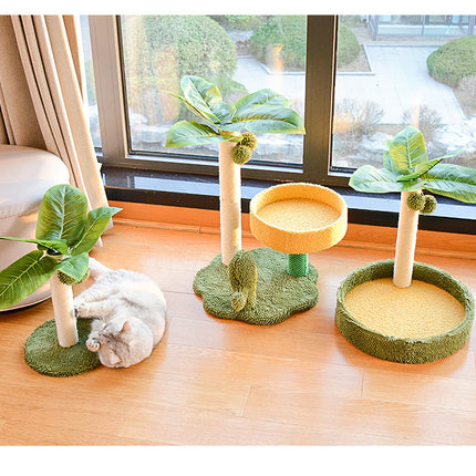 Cat Tree with Faux Leaves, Sisal Scratching Post, Cozy Bed, and Playful Toy