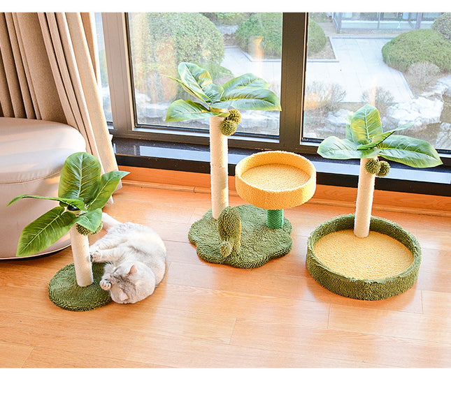 Cat Tree with Faux Leaves Sisal Scratching Post Cozy Bed and Playful Toy – product detail