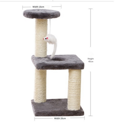 Cat Tree with Two Platforms, Scratching Posts, and Hanging Mouse Toy