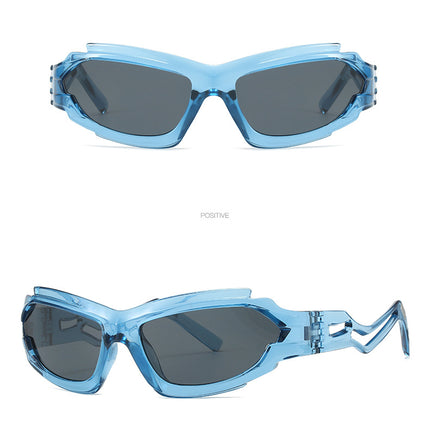 Futuristic Sports Wrap Man Sunglasses - Bold Blue Frames with UV Protection
