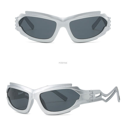 Futuristic Sports Wrap Man Sunglasses - Bold Silvery Frames with UV Protection