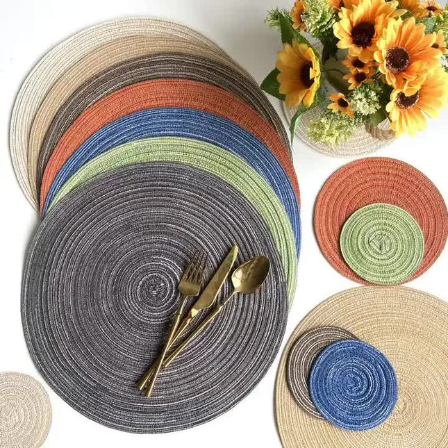 Round Woven Placemats -Colorful Braided Table Mats for Dining & Home Decor 18cm 10pcs Green – product detail