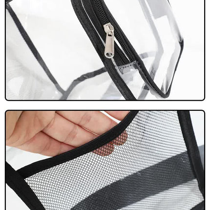 Clear PVC Shoulder Bag - Transparent Travel and Stadium-Approved Tote with Zipper(Black)