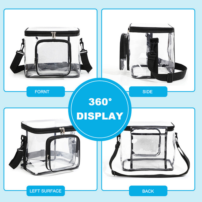 Clear PVC Shoulder Bag Transparent Travel and Stadium Approved Tote with Zipper Blue